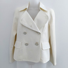 NWOT Talbots Cream Blazer Woman 8 Petite Waffle Boxy Jacket Double Breasted Chic