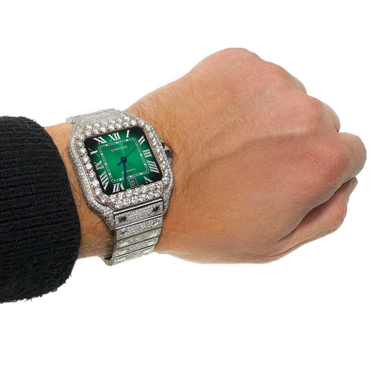 NEW 13TCW Natural Diamond Cartier Santos Large 40mm Pave Roman