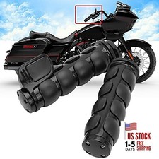 Black 1" Motorcycle Handlebar Hand Grips w/Throttle Compatible Black Flat Angle