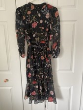 Eliza J Black Floral Metallic Detail Long Sleeve  Midi Dress