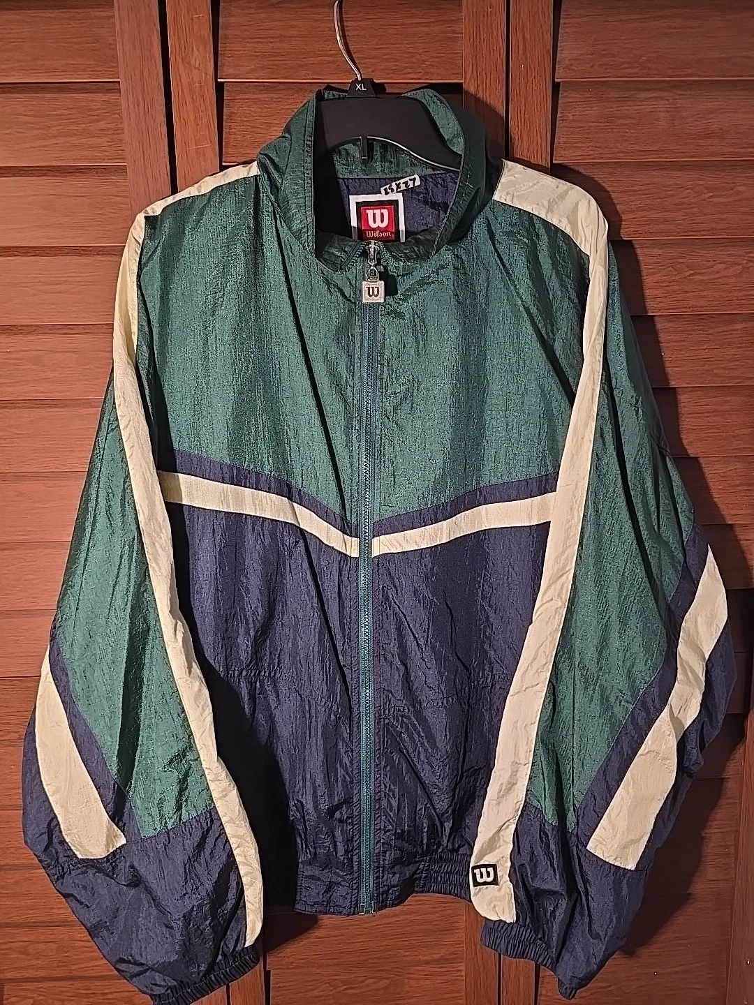 Wilson Athletic Windbreaker Green Navy Blue And Cream, Size Xl
