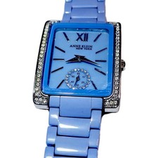 Anne Klein Ceramic Diamond Bezel And Blue Dial Ladies Watch 12-2321LBSV New Batt