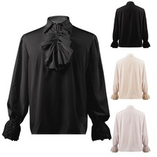 Mens Vintage Medieval Gothic Shirt Frill Victorian Punk-Puff Sleeve Tops