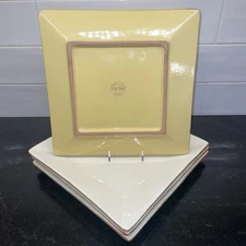 Set/4 VIETRI Cucina Fresca~10.5" Square Dinner Plates~Cream/Saffron/ ~ITALY