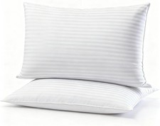 Flat Ultra Thin Bed Pillows Standard Size Pillow Set of 2 Extra Soft Down
