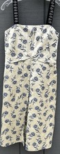 Tory Burch Linen Sateen Floral Jacquard Dress Grosgrain Crystal Straps Sz 4
