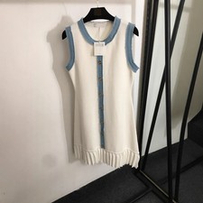 Sandro Women Summer Sleeveless Denim Splicing Pleated Knitted Fashion Dress