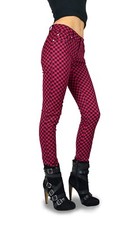 TRIPP EMO GOTH PUNK ROCKER RASPBERRY/BLK CHECKERBOARD JEAN PANTS SKINNY IS6235P