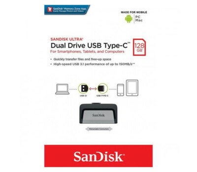 SanDisk Ultra Dual Drive 128GB USB 3.1 Type-C Flash Drive Memory 130MB/s -UK