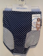 JOCKEY ELANCE 3 Pr. Soft Bikini 2070 Panties Sz 8/XL Blue w/ Polka Dots, White