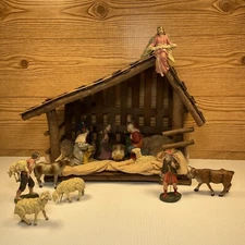 16pc Vintage Italian Nativity Christmas Manger Figures - Made In Italy