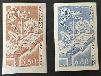 Timbre Andorre Français 2 Essais de Couleur Non Dentelé N° 263 Livre Littérature - Photo 1/2