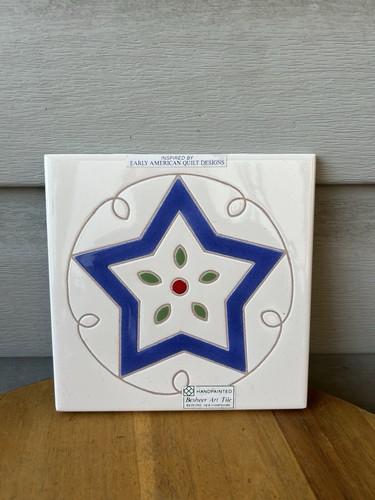 Besheer Star Hand Painted Folk Art Pottery Wall Tile Trivet 6" USA