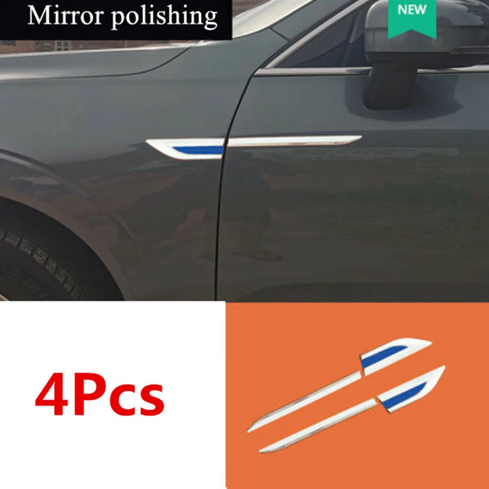 Juego de 4 piezas/juego de accesorios de decoración de cubierta de guardabarros de puerta delantera de coche cromado + azul Foto 2 de 4