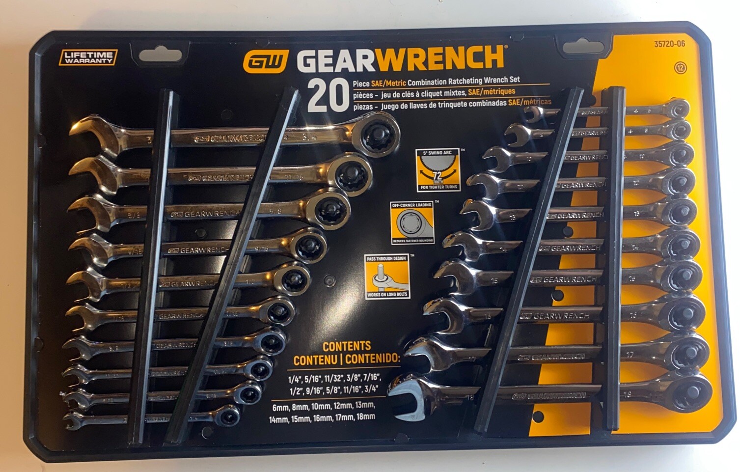 GEARWRENCH 20 PC SAE METRIC RATCHETING COMBINATION WRENCH TOOL SET