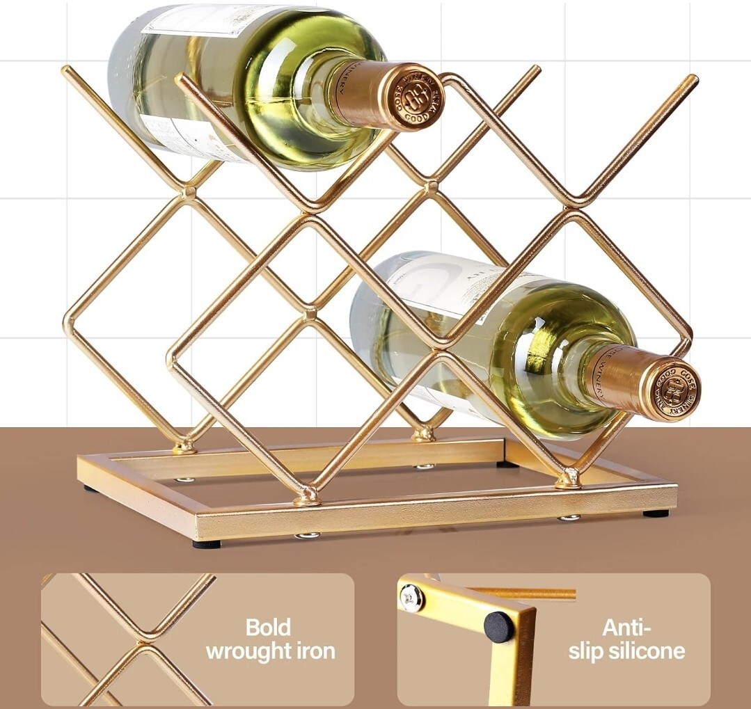 Countertop Wine Rack - 5 Bottle Freestanding Modern Gold Metal Small ...