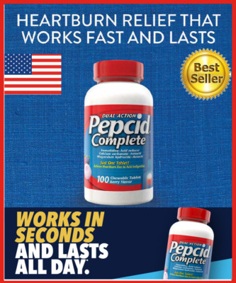 Pepcid Complete 100 ct Chewable BERRY Flavor Antacid DUAL ACTION Acid Reducer