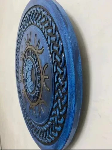 Bouclier Viking Norrois Sculpté Médiévale Bois Main 24 Warriors Original Cadeau - Photo 3 sur 4