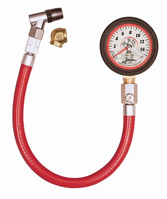TIRE GAUGE LONGACRE GID 0-15 LB PSI 2 INCH PRESSURE GLOW DARK DIAL FACE 14'' HOSE