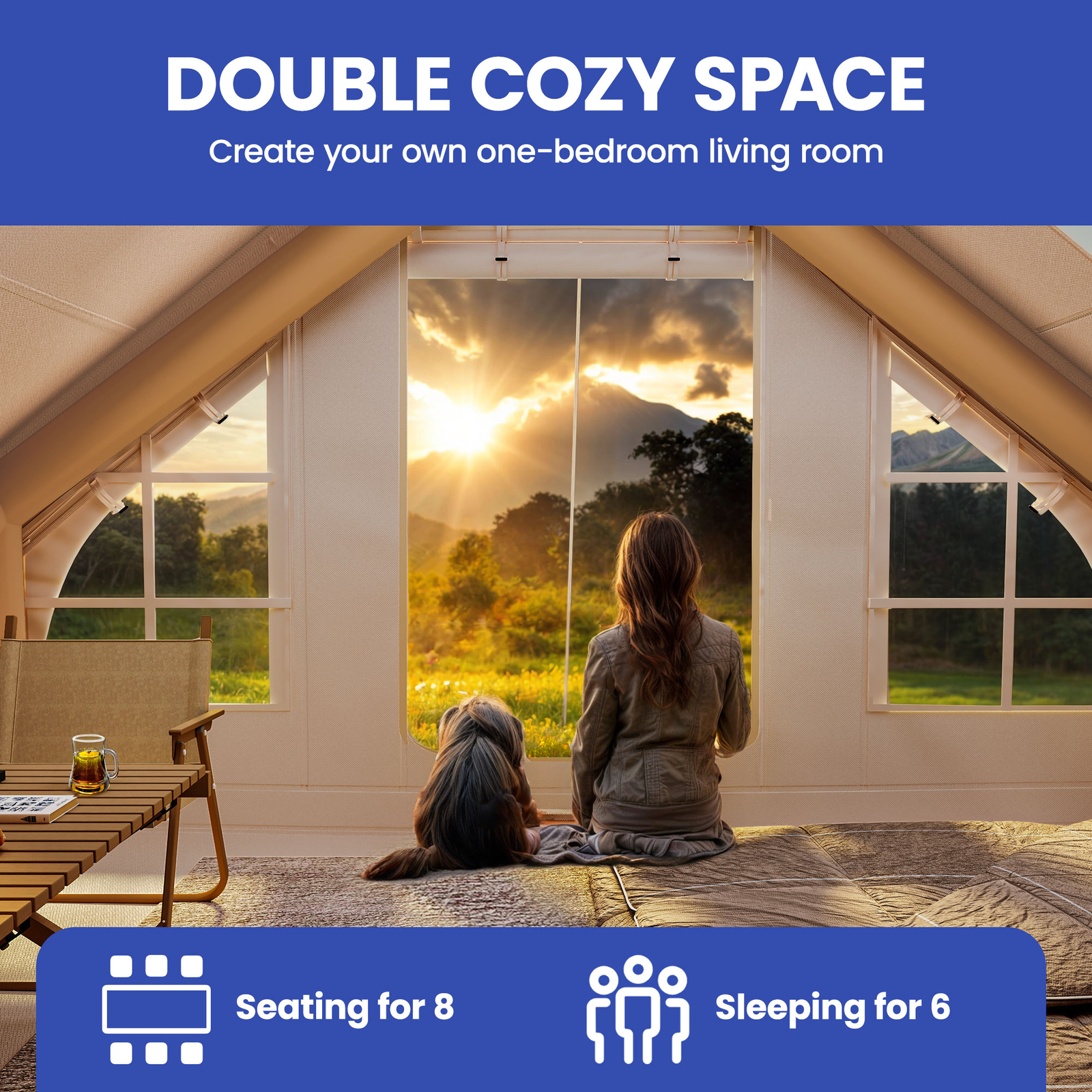 8 Person Portable Inflatable Camping Hiking Tent Waterproof w/ Stove Jack Window