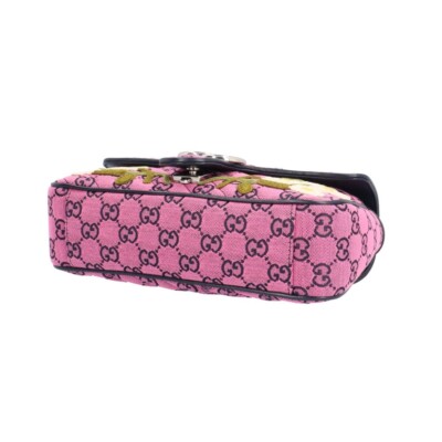 Gucci GG Canvas Flower Embroidery Shoulder Bag Pink Multicolor