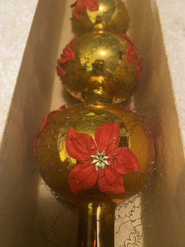 topper albero di natale vintage in vetro Germania Ovest oro poinsettia - Foto 2 di 11
