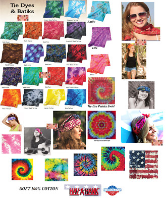 Hav-A-Hank BATIK&TIE DYE BANDANA Bandanna COTTON Head Face Neck Wrap Mask Scarf 