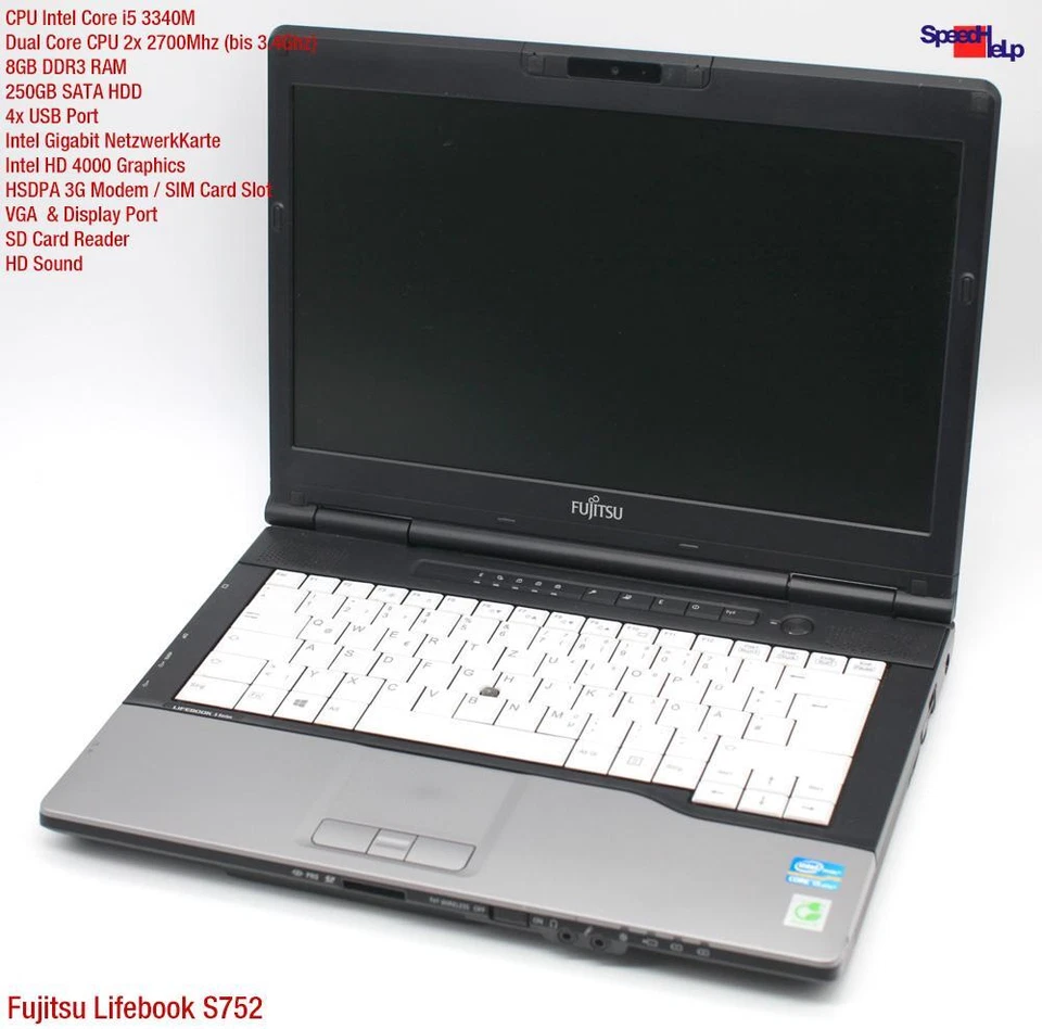 FUJITSU LIFEBOOK S752 14" HD INTEL CORE I5 3340M 250GB HDD 8GB WINDOWS 7 PRO 64 - Immagine 2 di 4