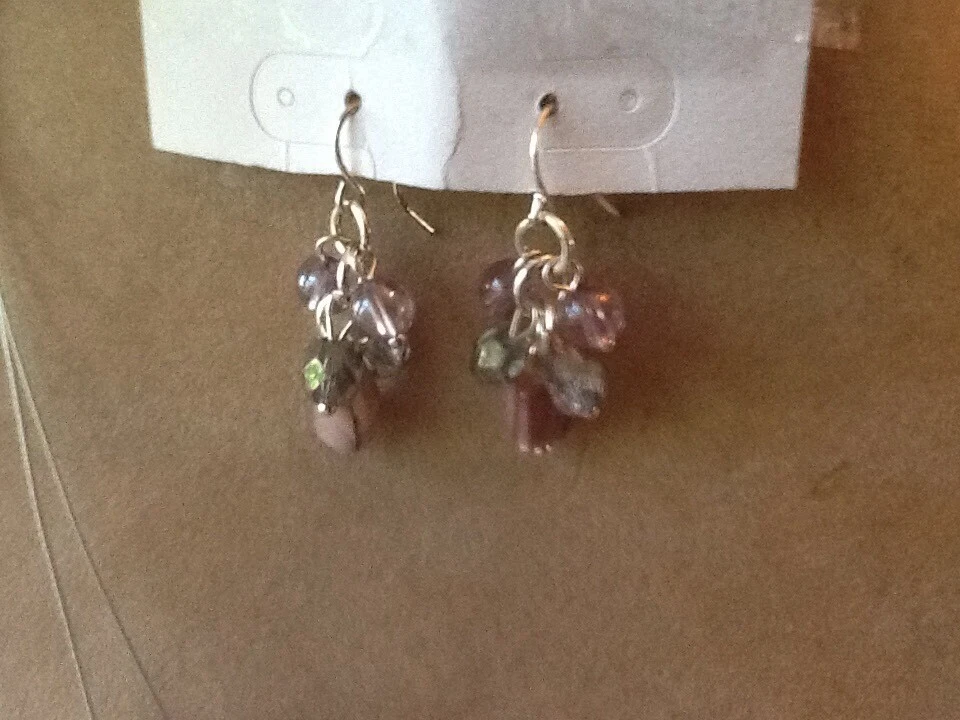 COLLAR/PENDIENTES 16-19" ALAMBRE 2 HILOS IMITACIÓN PÚRPURA CONCHA CRISTAL RACIMO Foto 4 de 4