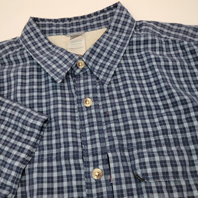 The North Face, Blue Plaid Short Sleeve Button Up Shirt, Size XL