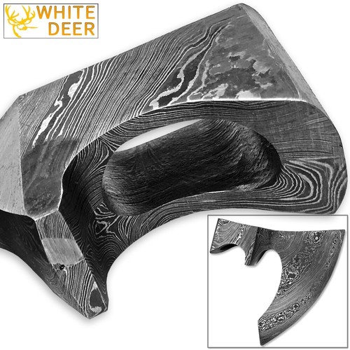 WHITE DEER Blank Axe Head Bit Damascus Steel Viking Hatchet Wildling Tomahawk - Picture 3 of 3