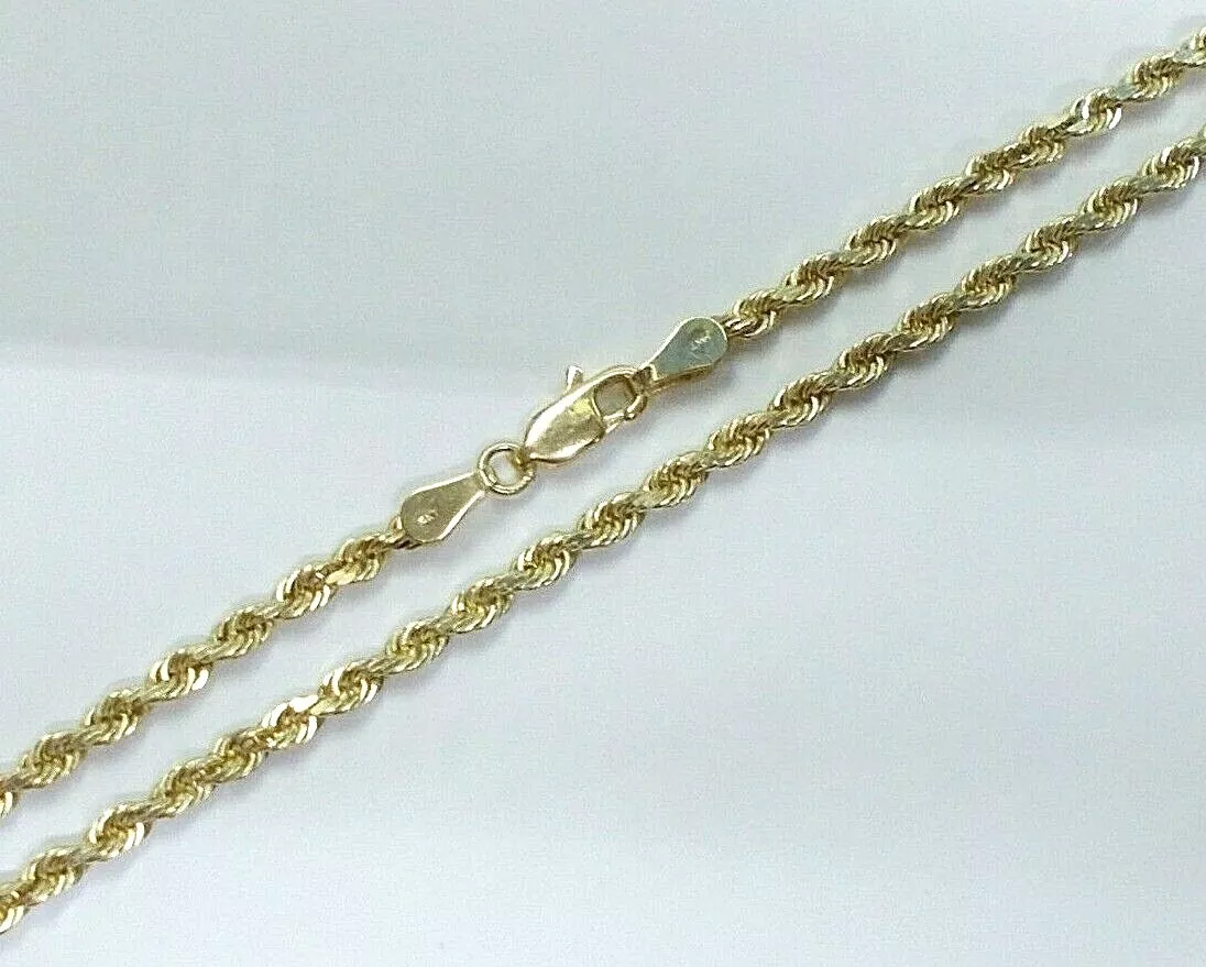 Sparkly Real solid 14K Yellow GOLD ROPE CHAIN NECKLACE 22