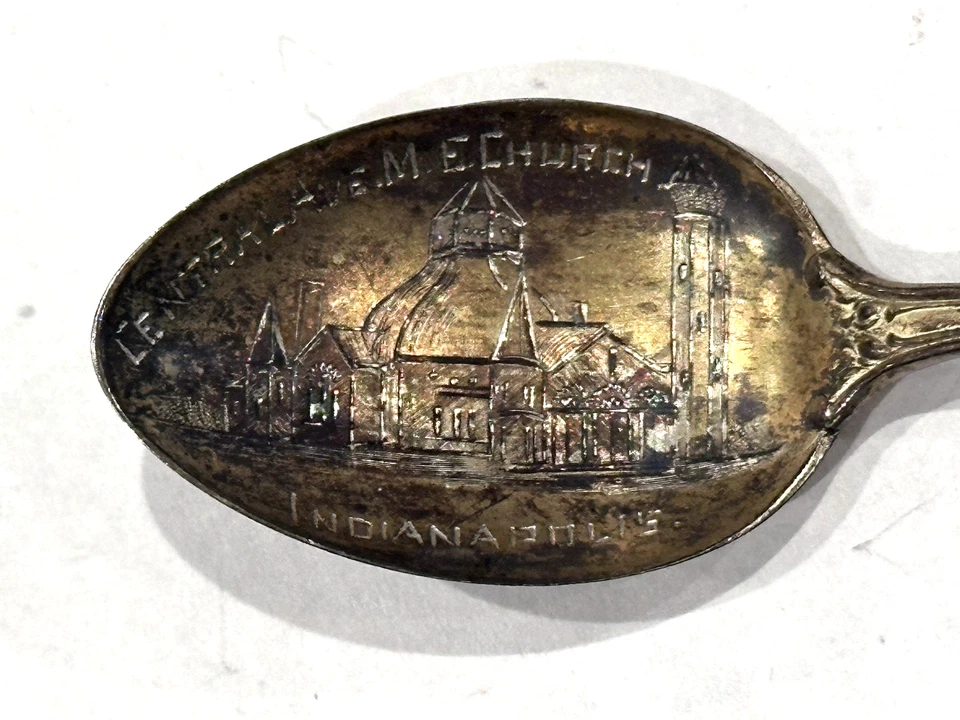 CENTRAL AVE ME CHURCH INDIANAPOLIS PRATA ESTERLINA 3,75" COLHER LEMBRANÇA ANTIGA - Imagem 3 de 4