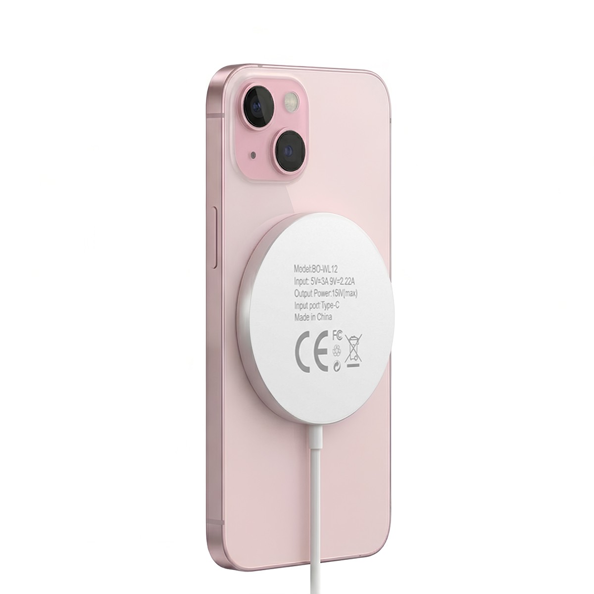 Chargeur iPhone 15 Plus magnétique blanc Mayaxess bloc induction sans fil rapide 15W