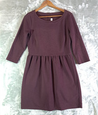 Ann Taylor LOFT Dress Size 8 Ribbed Cotton Blend 3/4 Sleeves A-Line Deep Purple