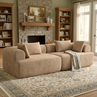 No Assembly High-Density Foam Modular Sectional Sofa Bouclé 2-Piece 96  Loveseat