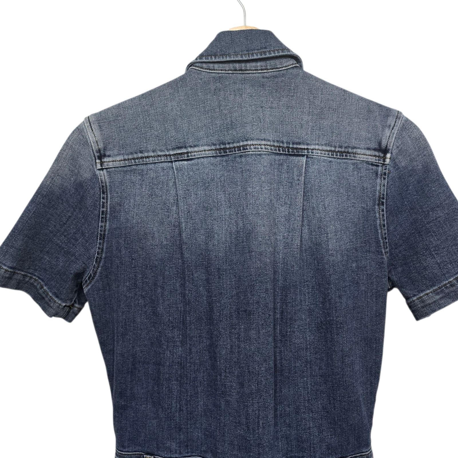 FRAME Denim Romper Womens Small Blue Short Sleeve Belted Zip Front One Piece