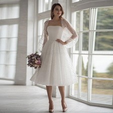 Elegant Short Wedding Dresses Off Shoulder Detachable Sleeves Mini Bridal Gowns