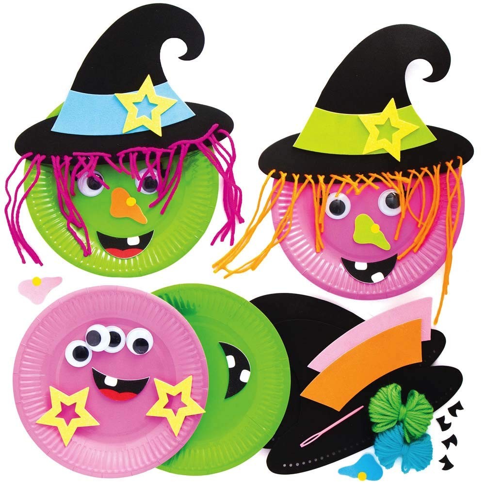 Baker Ross AX221 Witch Plate Decoration Kit - Pack of 4, Halloween Purple