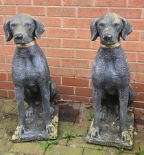 Pair Of Large Stone Hunting Dog Garden Statues