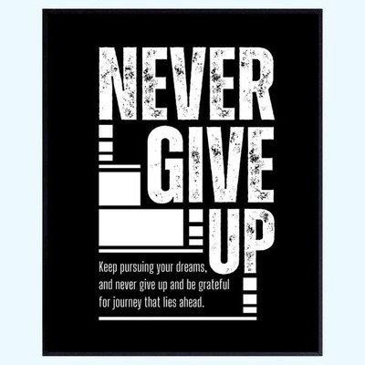 Motivational 'Never Give Up' Poster   Gym, Office Wall Art Unframed