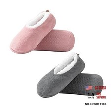 2 Pairs of Soft Sole Slipper Socks for Women with Grippers 7.5-9.5 Grey pink