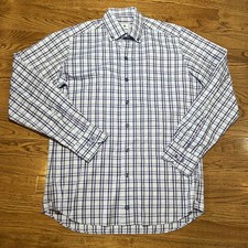 David Donahue Shirt Mens Medium Purple Plaid Button Down Long Sleeve Dress Shirt