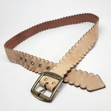 Scalloped Leather Belt 36 Tooled Boho Hippie Grommet Antiqued