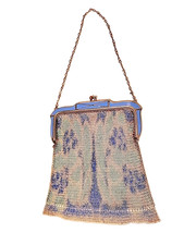 Antique Art Deco Whiting Davis Light Blue Enamel Mesh Purse 1920's Green RARE