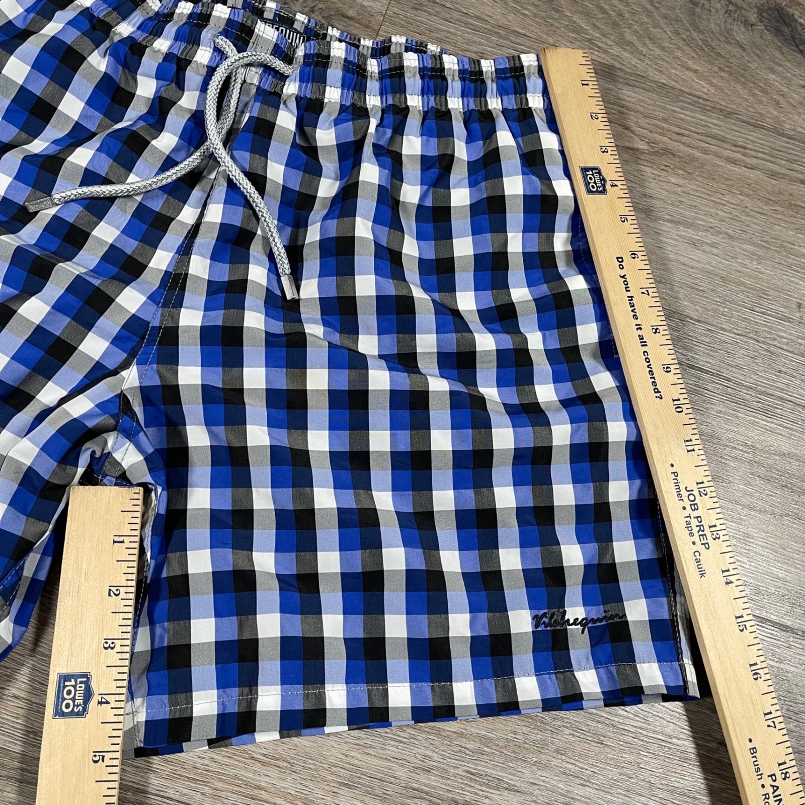 Vilebrequin Men's Swim Trunks Shorts Checkered Drawstring Lined XL	Blue/Wht/Blk