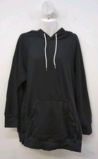 Women's Oversized Long Sleeve Kangaroo Pocket Pull On Sweatshirt Hoodie L Black