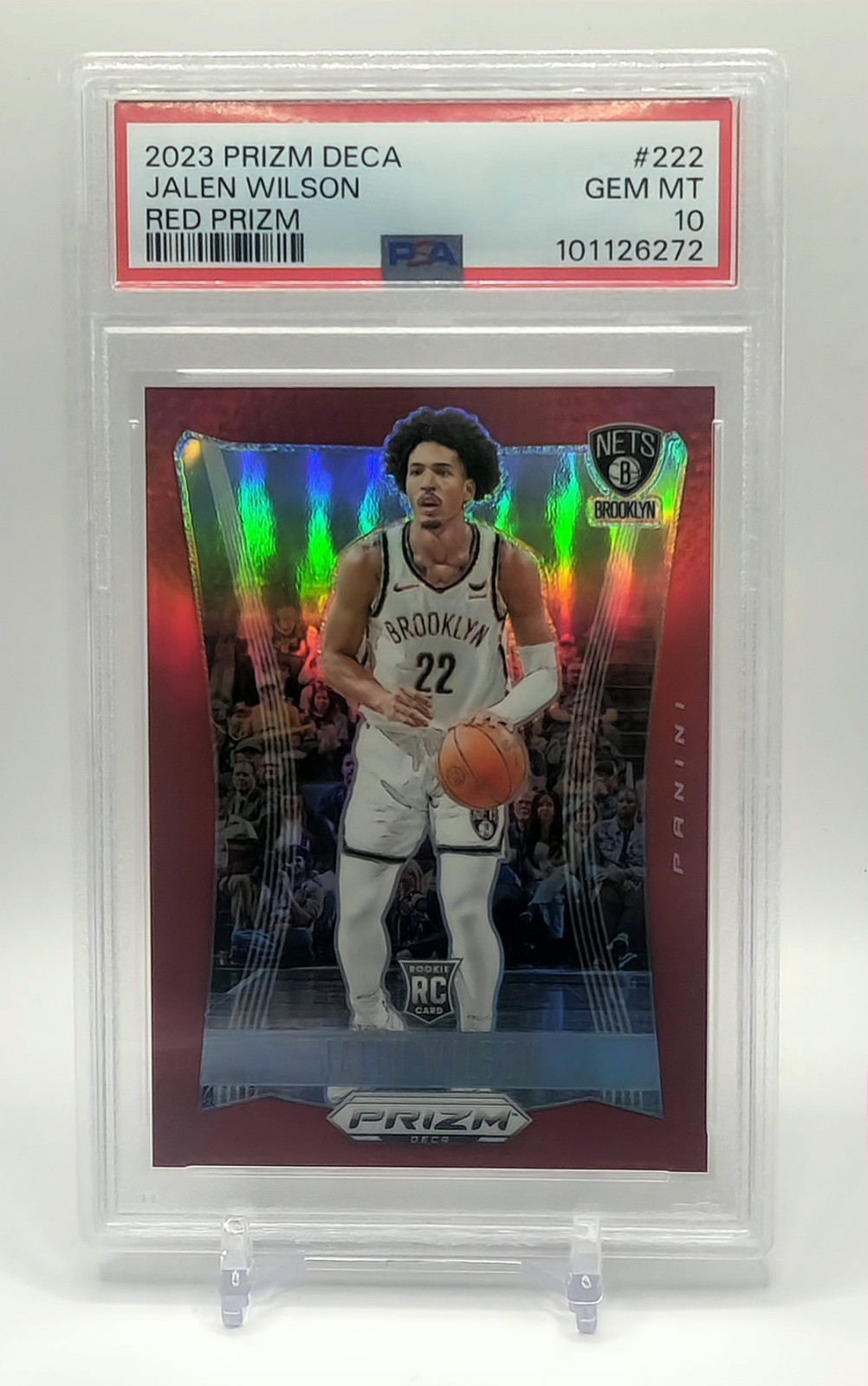 2023-24 Panini Prizm Deca Jalen Wilson RED /199 RC Nets PSA 10