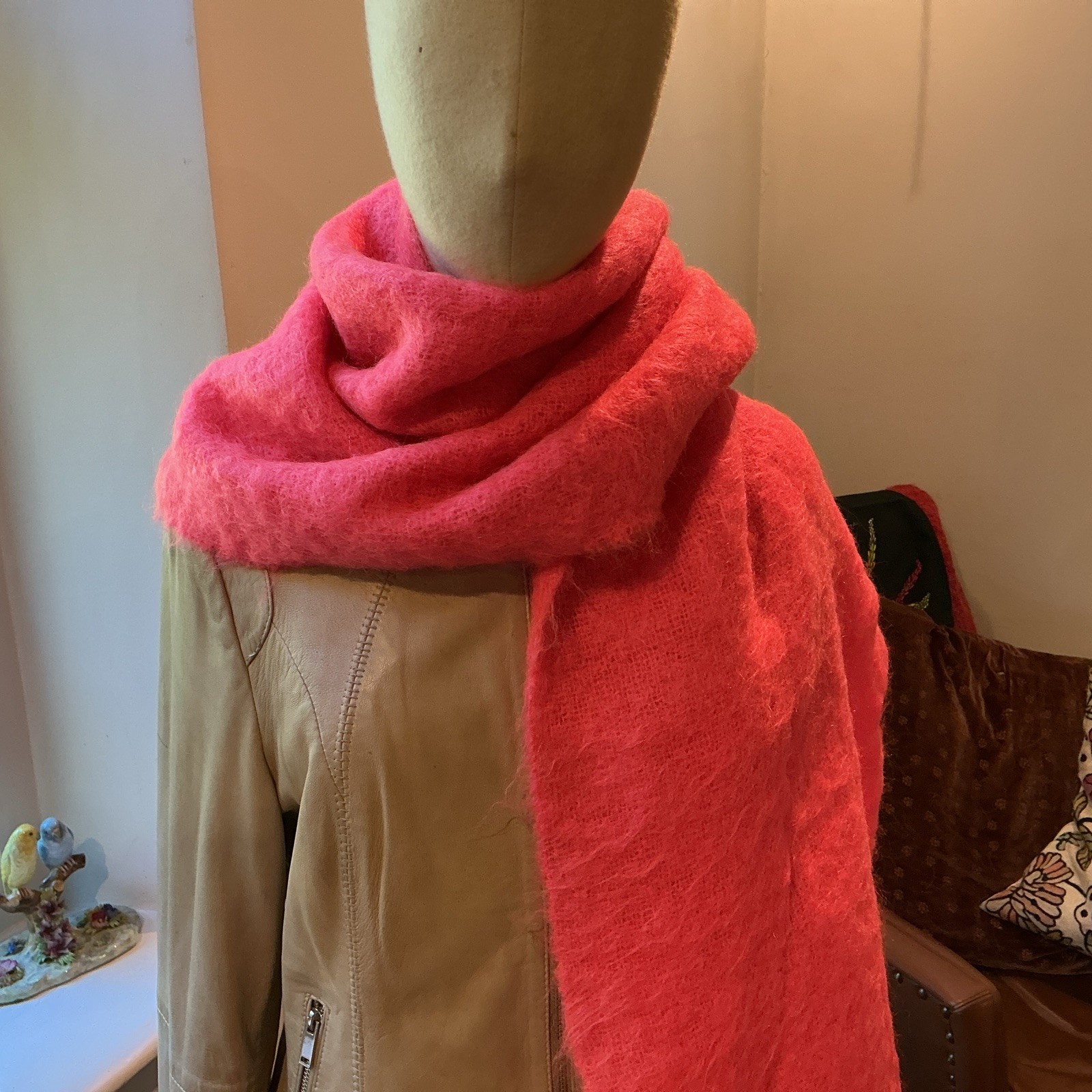 Bufanda chal rosa vintage 100 % lana mohair excelente estado vintage