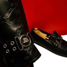 $889.00 !! VERSACE MEN'S ICONIC BLACK LEATHER  LOAFERS SHOES MARKED EURO SIZE 44